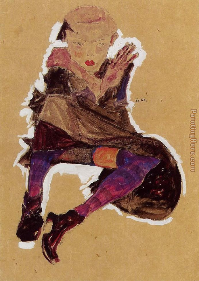 Seated Young Girl painting - Egon Schiele Seated Young Girl art painting